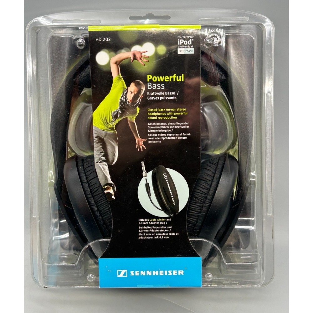 Sennheiser HD 202 WIRED Headphones  Powerful Bass - Black - Sealed